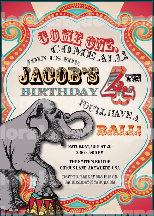 DIY Printable Vintage Carnival Customizable Birthday Party Invitation