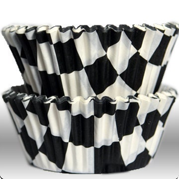 Black GREASEPROOF Checkered Baking Cups Cupcake Liners - Quantity 50 Il_570xn