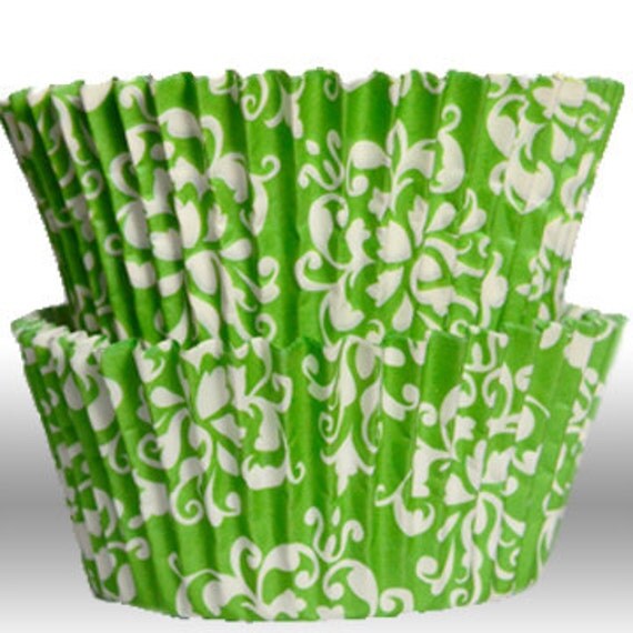 Lime Green GREASEPROOF Damask Baking Cups Cupcake Liners - Quantity 50 Il_570xn