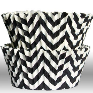 Chevron Black GREASEPROOF Zigzag Baking Cups Cupcake Liners - Quantity 50 Il_570xn