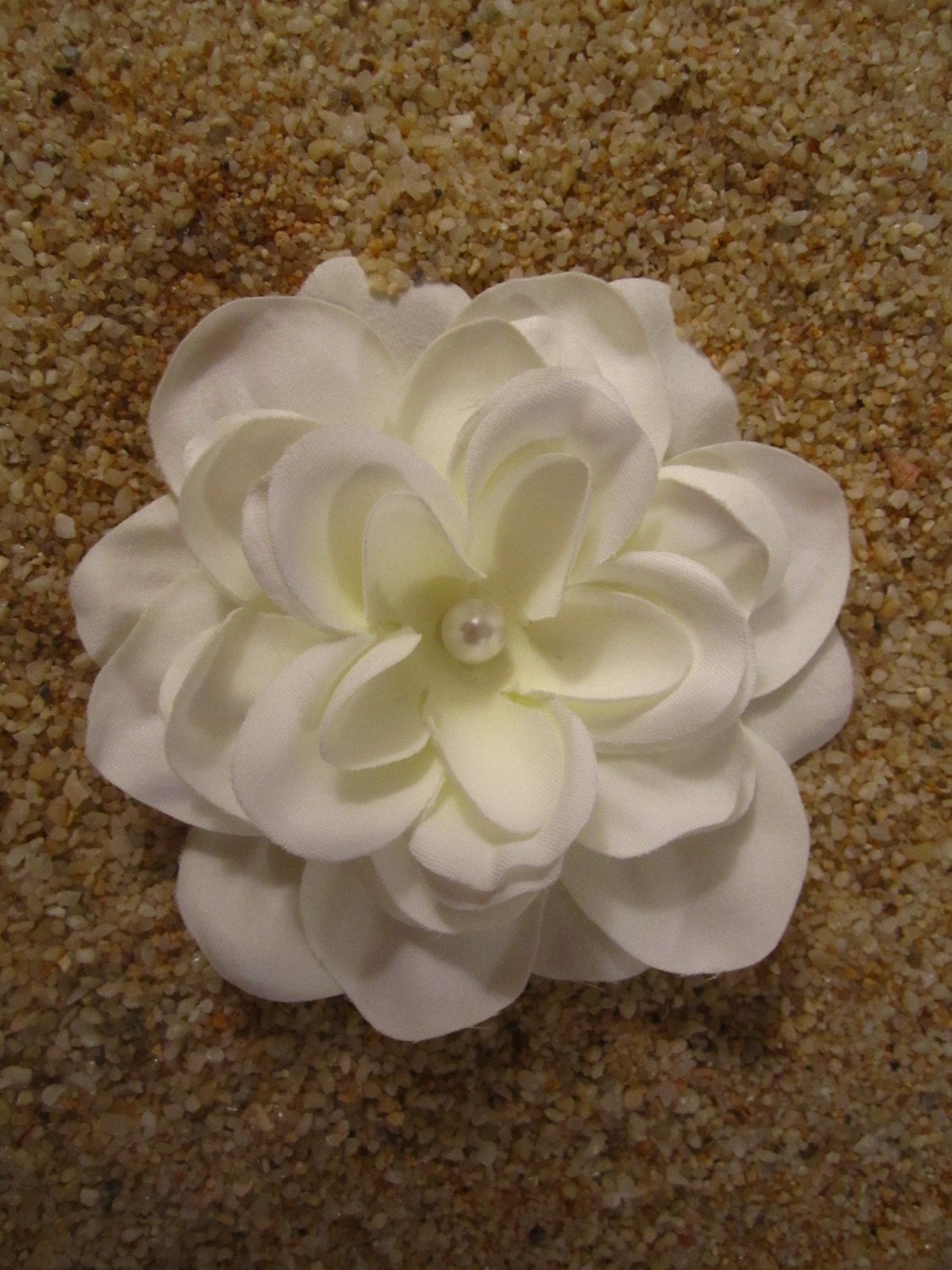 off white GARDENIA flower HAIR clip OR pin pearl center