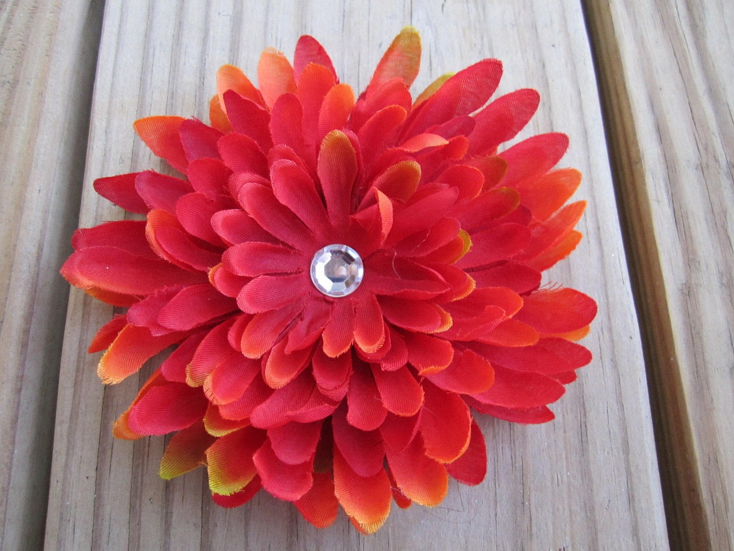 RED and ORANGE mum flower hair clip