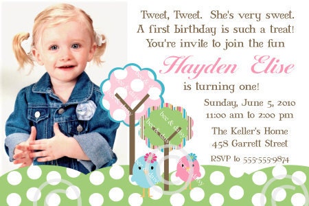 Sweet Birdie Printable Photo Invite for Birthday Party or Baby Shower DIY Invitation by BeeAndDaisy Il_570xn