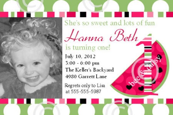 Watermelon Printable Photo Invite for Birthday Party or Baby Shower DIY Invitationsby BeeAndDaisy Il_570xn