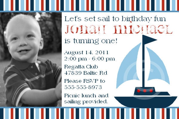Sail Away Printable Photo Invite for Birthday Party or Baby Shower DIY Invitation by BeeAndDaisy Il_570xn