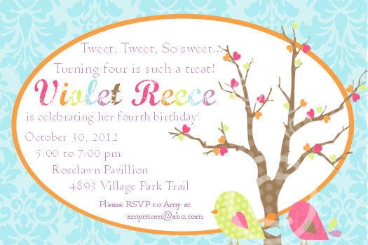 Forest Bird Invitation Custom Printable Birthday Party Baby Shower Invite Announcement Vintage Damask No Photo Il_570xn