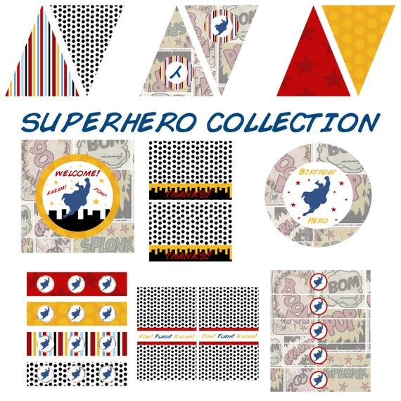 Superhero Decorations for Birthday Party or Baby Shower - DIY Boys Printable Decor by BeeAndDaisy - Vintage Comic Book Instant Download Il_570xn