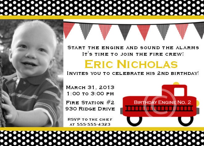 Firetruck Printable Photo Invite for Birthday Party or Baby Shower DIY Invitation by BeeAndDaisy Il_570xn
