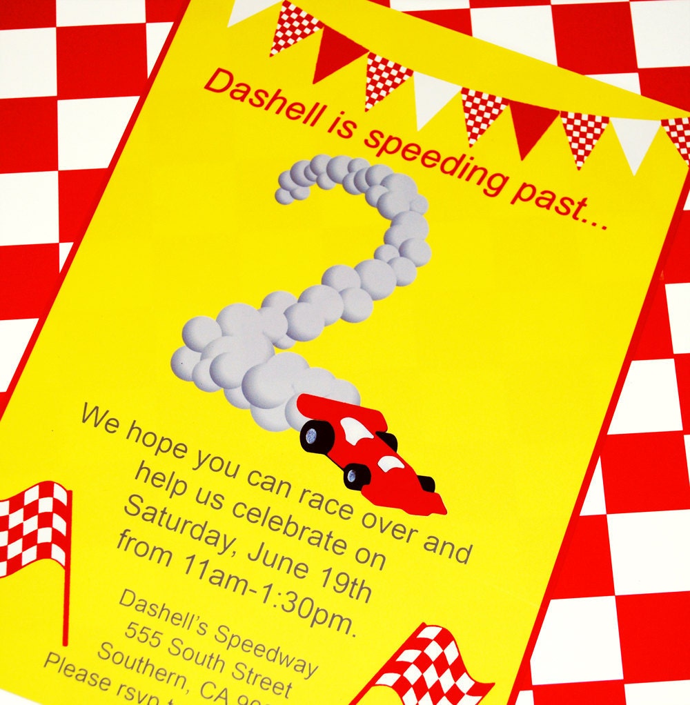 Race Car Party Invitation - Red and Yellow Collection - As seen on Hostess with the Mostess -Gwynn Wasson Designs PRINTABLES