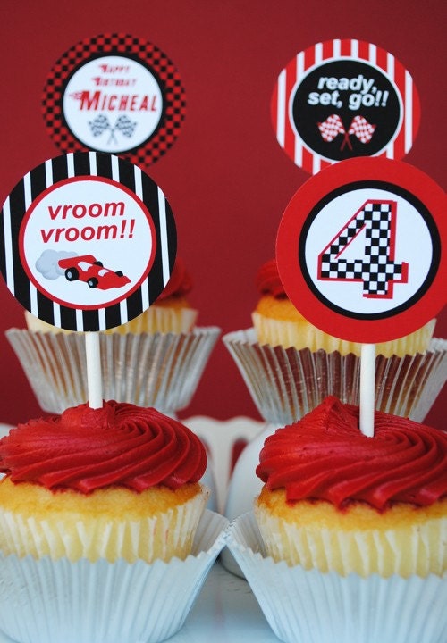 Race Car Party Napkin Wraps - Black and Red Collection - Gwynn Wasson Designs PRINTABLES