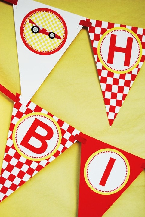 Race Car Party Banner - Race Car Happy Birthday Banner - Gwynn Wasson PRINTABLES