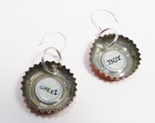 Bottle Cap Dangle Earrings that have the words "sweet" and "boy" in them baby shower bottlecap earring upcycled accessories