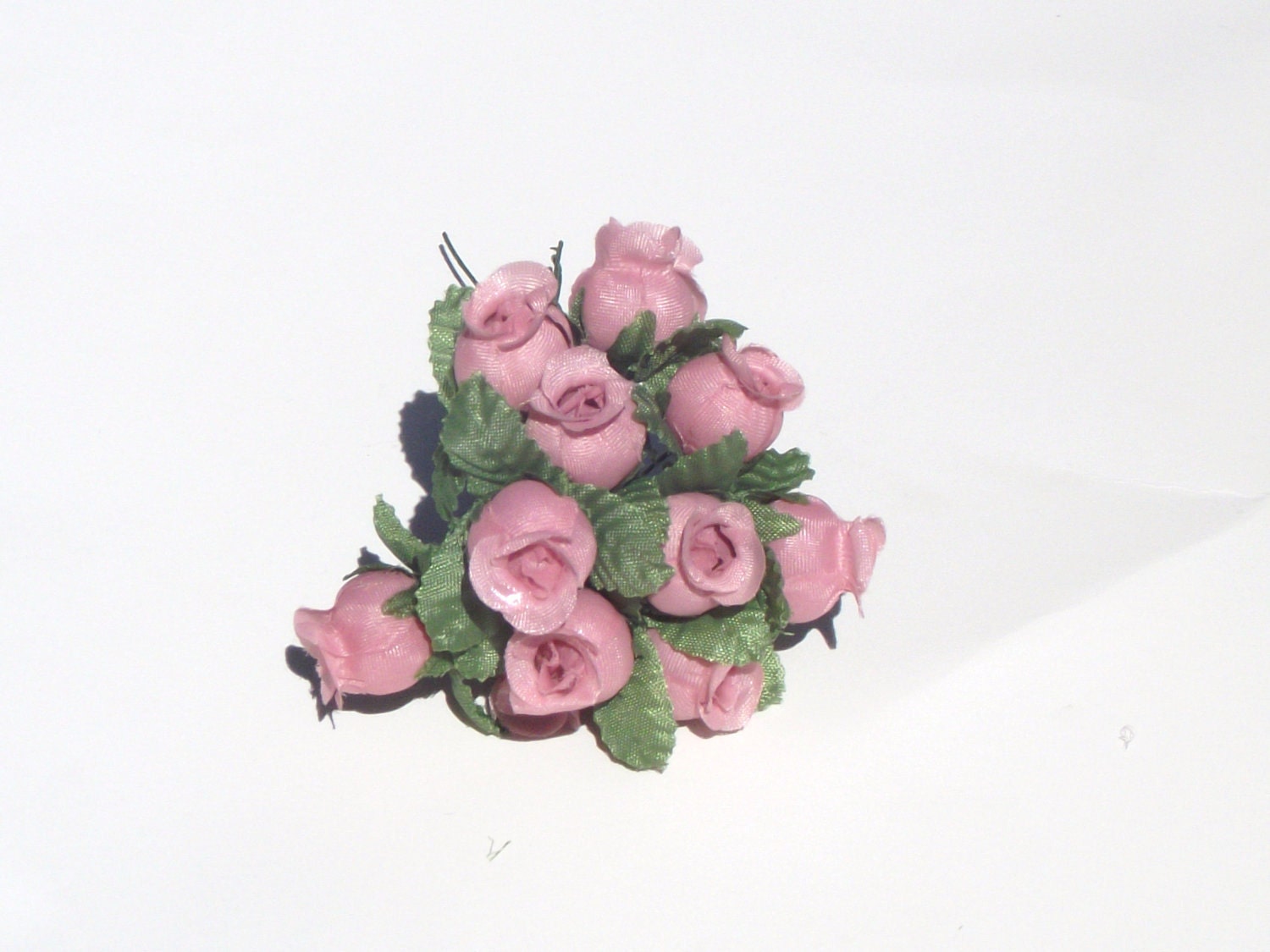 Small Artificial Pink Rose Flower 12 Pink Roses dozen leaves silk flowers supplies bendable wire home decor wedding crafts accessories