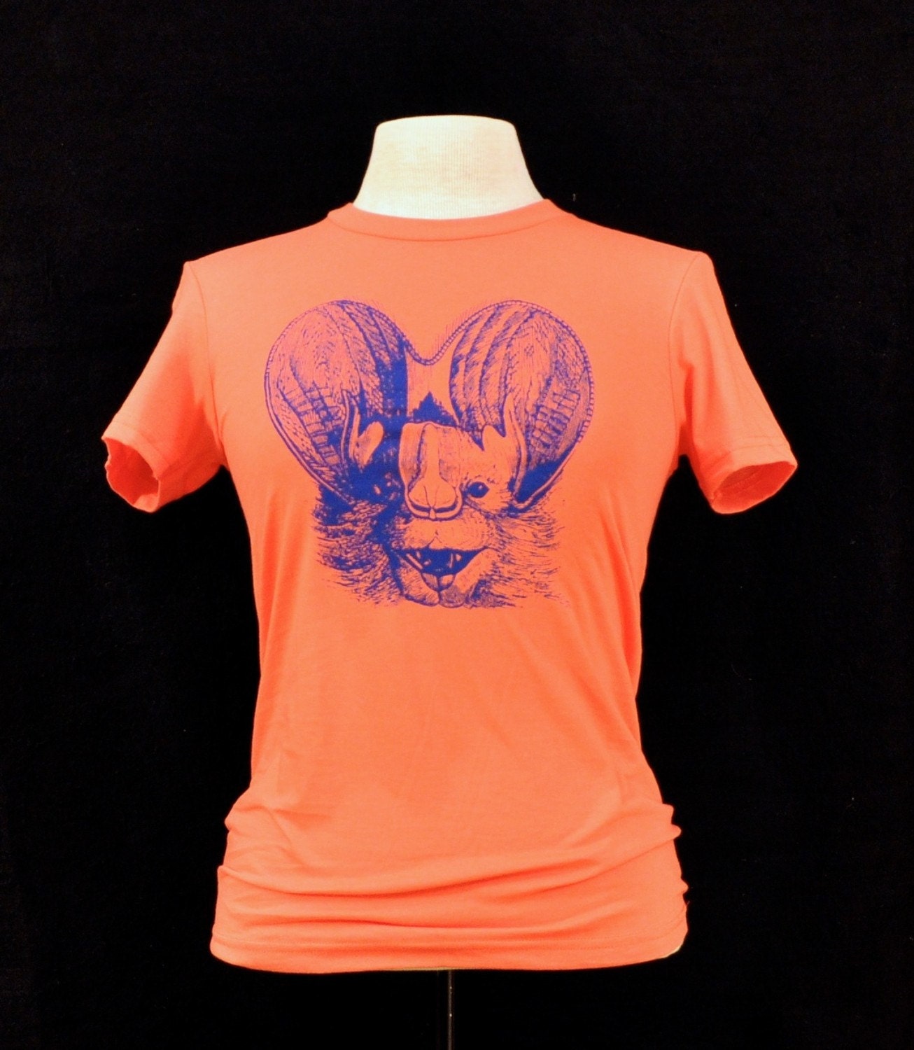Happy Bat Face, Women's Small, Coral T-shirt