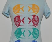 Fish Women's Medium, Light Blue T-shirt