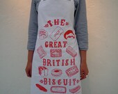 The Great British Biscuit - 100% Cotton Handprinted Apron - Coral red