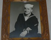 Beautifully Carved Folk Art Frame with the name BILL carved plus Sailor Portrait 40s Photo w/ name carved into  Gay Interest WW II Navy