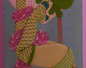 Large POLE DANCER GLITTER painting by Danielle Lamberti  Burlesque & Harajuku-y plus a kitty