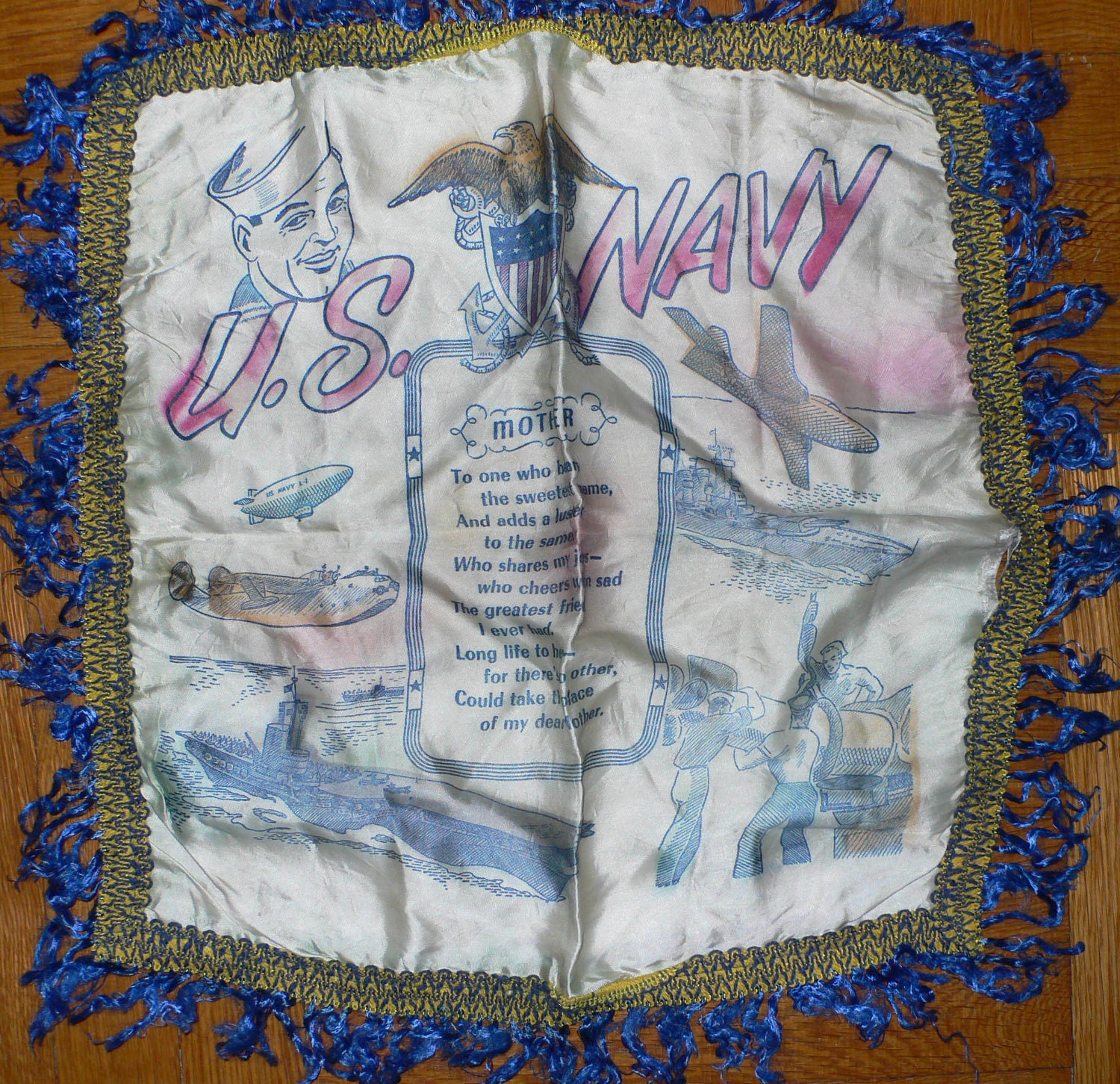 U.S. Navy Souvenir Pillowcase for Mother -- Great graphics and tassels to boot