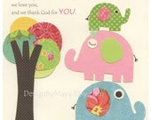 Baby girl Room Decor, Nursery Art, baby elephant nursery...before you were..pink, yellow, green, baby blue, bright colors