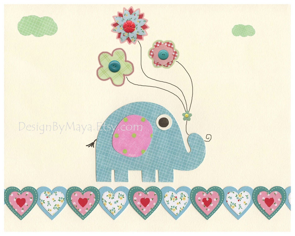 Nursery wall Art, Baby girl Room Decor,  baby elephant nursery...turquoise elephant, turquoise, blue, red, green, baby blue, bright colors