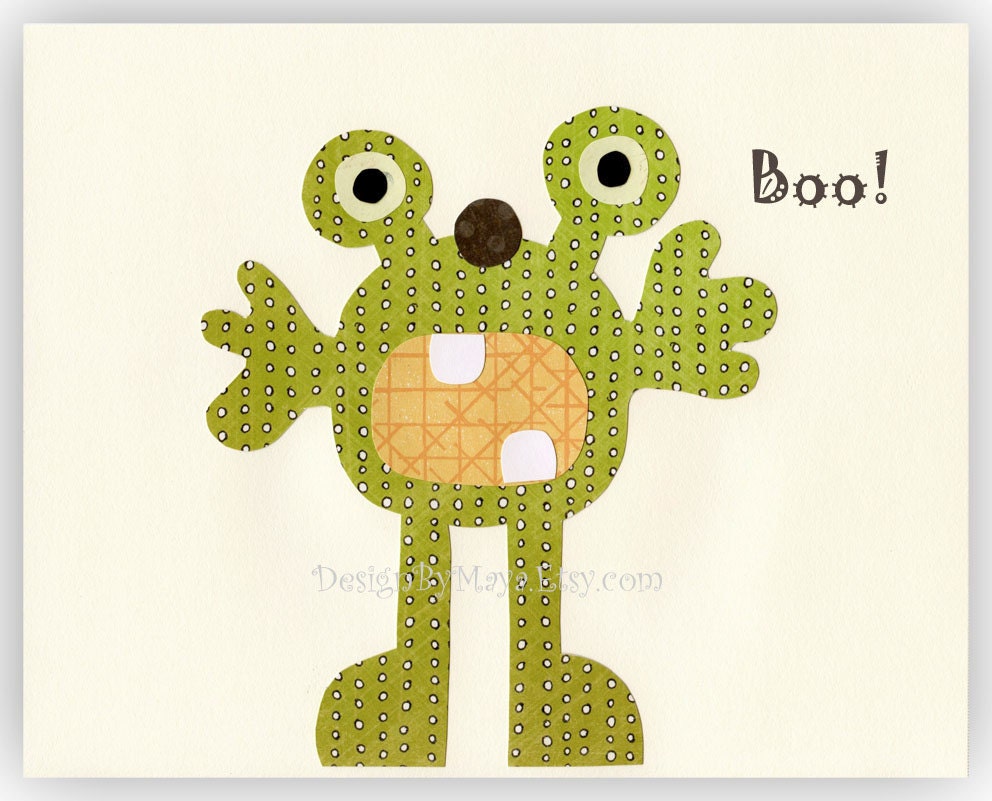 Children room print, baby boy decor, Nursery Art print, Kids Print, monsters...Boo..green monster