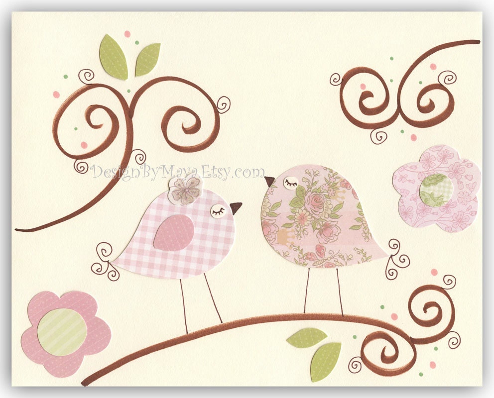 Nursery Print Art Decor Kids Print birds ...Shabby chic I love you match to the colors Carousel - French Angel Toile Baby Crib Bedding