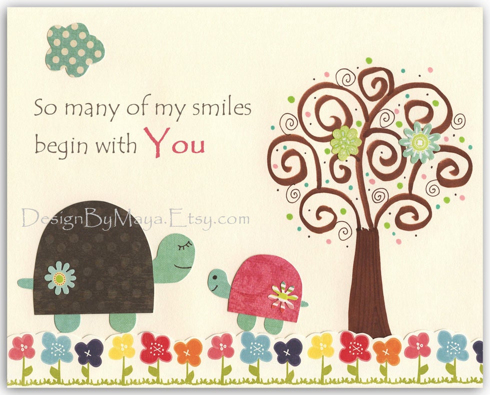 Baby girl Room Art print turtles...So many of my smiles begin with you..