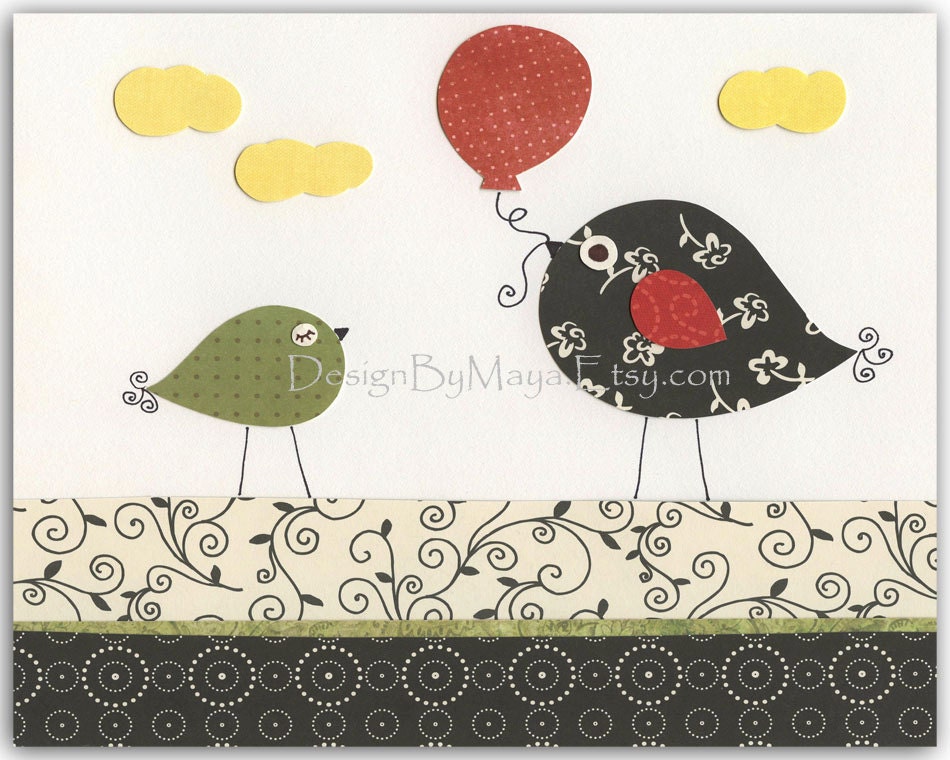 Baby Room art, wall art Decor, Children Art print, green, red, black and white...ABC match to the colors of Starling Bird Fabric by Carousel