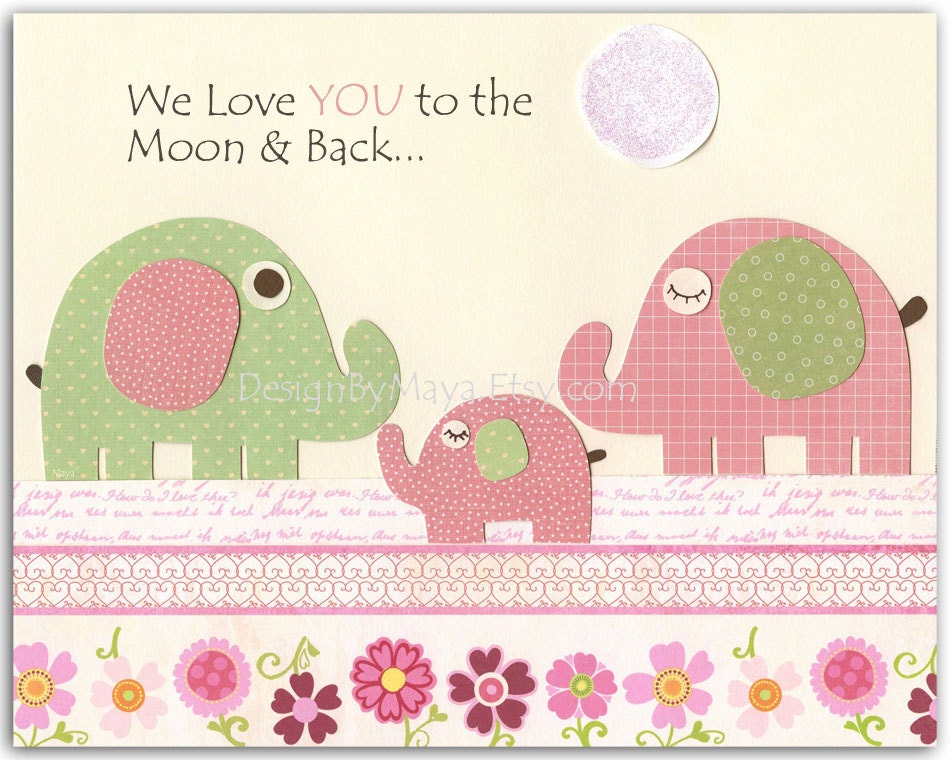 Baby girl nursery, Nursery wall art print, Baby girl room decor, baby elephant ...first we had each other..light pink light green