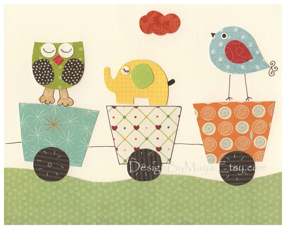 Boy Nursery Decor, Boy Nursery Wall Art, Wall Art Baby Decore, set 3 8x10, Train Nursery, Owl, Elephant, Giraffe,Circus Friends Nursery