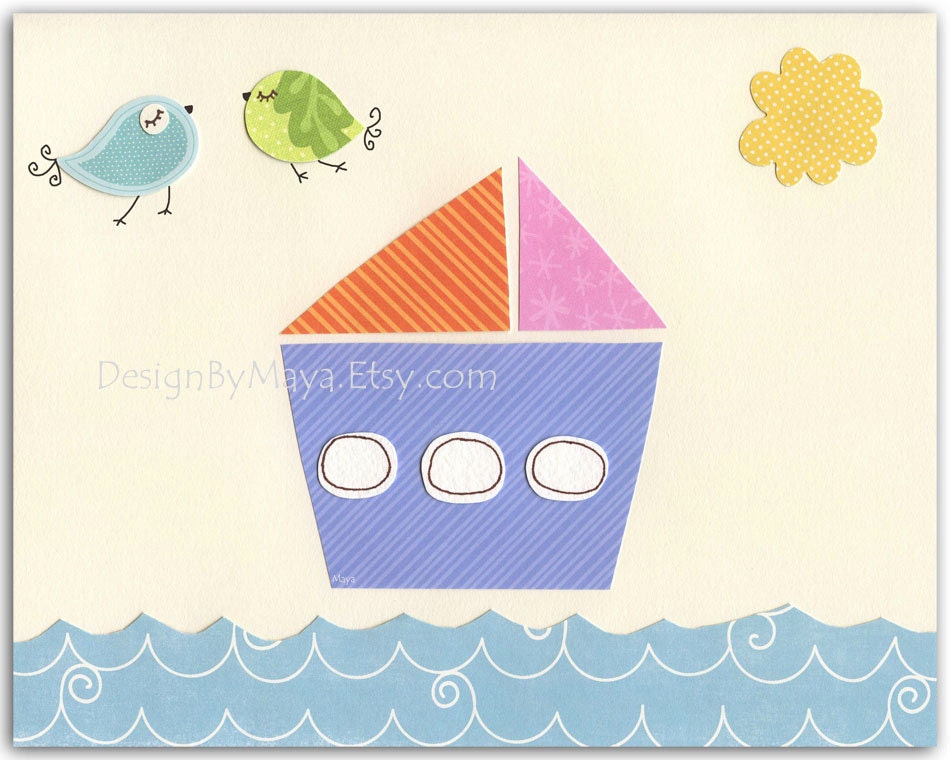 Nursery wall art, Baby room print, Nursery Decor, Art for Kids Room...Sea set of 4 8x10, boat, whale, fist, nautical prints, baby boats