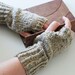 hand knit fingerless gloves - the coffee break hand knit fingerless mittens in tweed beige- mix of wool and angora