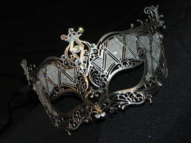 Silver or Gold and Rhinestone Metallic Masquerade Mask