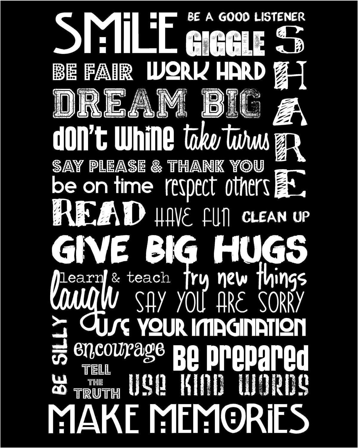 Classroom Rules - Black and White - 8x10"  A PERFECT TEACHER GIFT