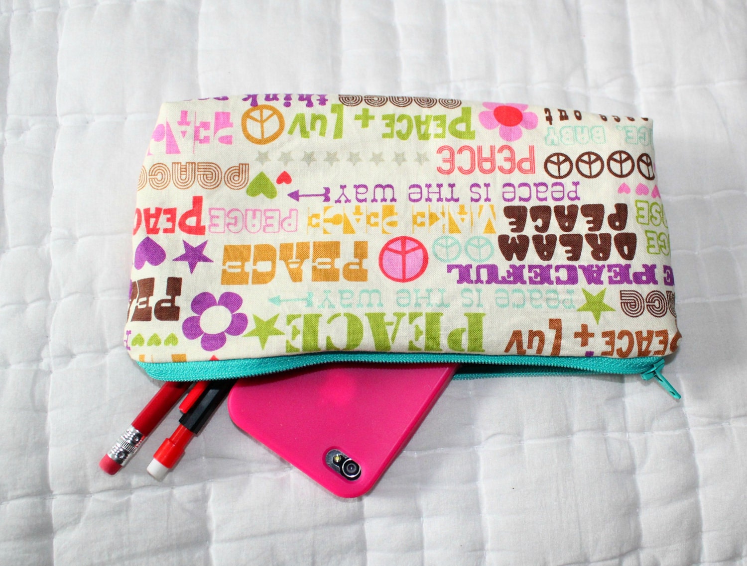 Pencil Case/Cosmetic Bag/ Gadget Case - Think Peace