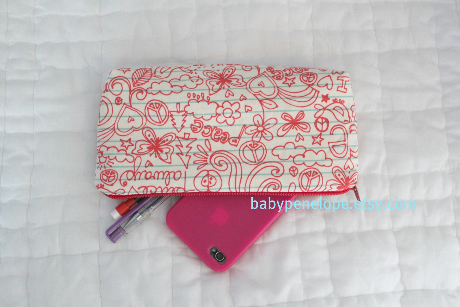 Pencil Case/Cosmetic Bag/ Gadget Case - Michael Miller Always Peace