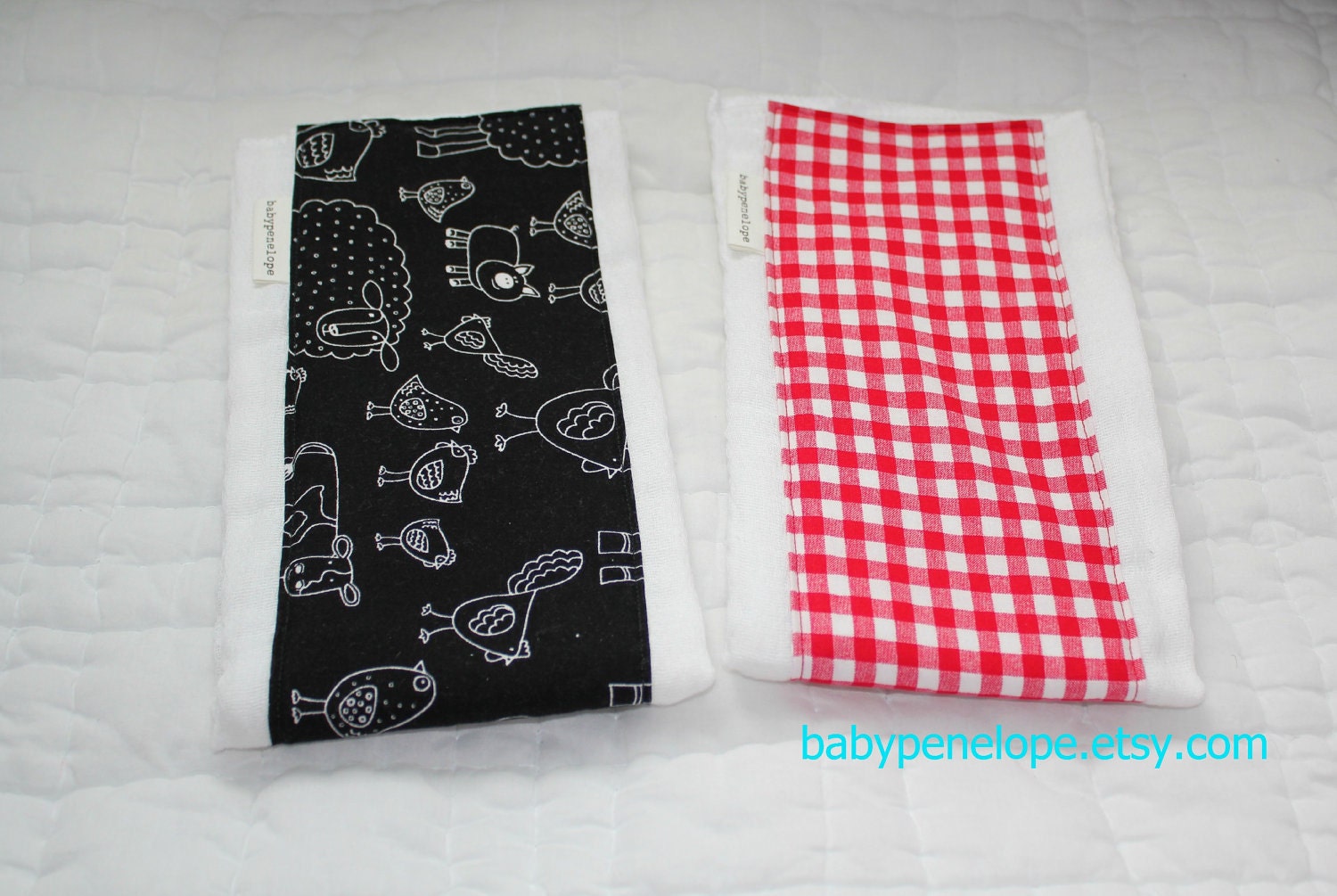 Clearance - Boutique Style Burp Cloths -Modern Farm Animals and Red Gingham  READY to SHIP
