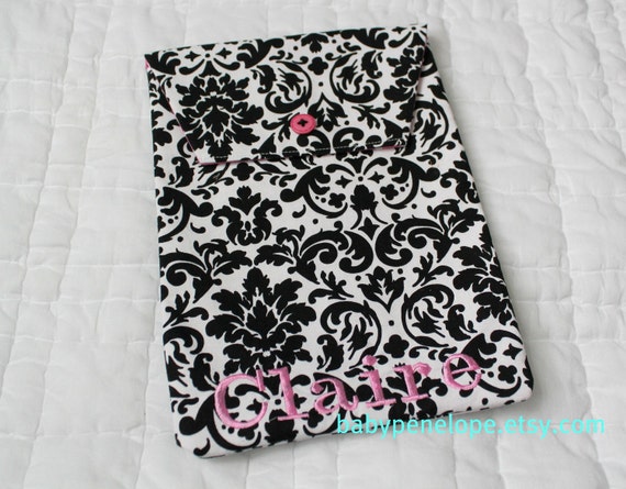 Personalized Diaper and Wipes Case Holder - Black Damask