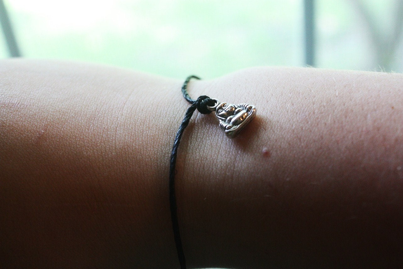 Silver Buddha or Budai on Hemp Wish Bracelet or Anklet - Also available in Different Colors
