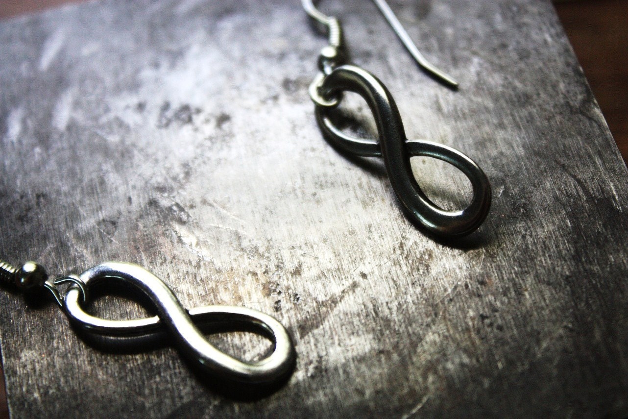 Tibetan Silver Eternity Charm Earrings - Infinity Figure 8 - Eternal Connection in Silver with Silver Plated French Hooks