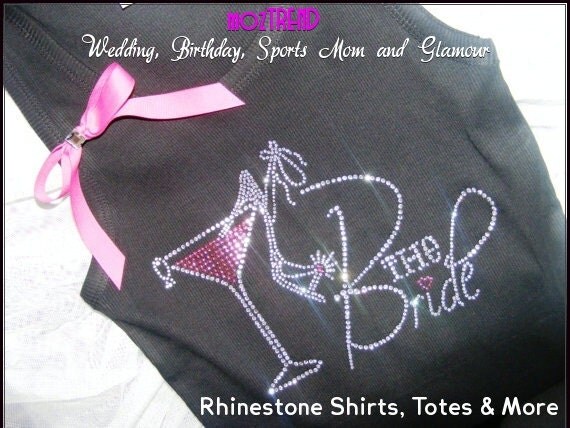 Bride To Be clothing The Bride Pink Martini Glass Rhinestone Tank Top Shirt Bridal Party Wedding gift ideas Shower gift ideas SALE 1 DAY