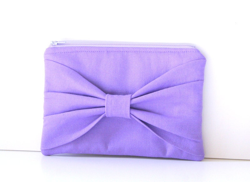 purple linen bow pouch / bridesmaid / summer fashion / bow / small pouch / linen / floral / lavender
