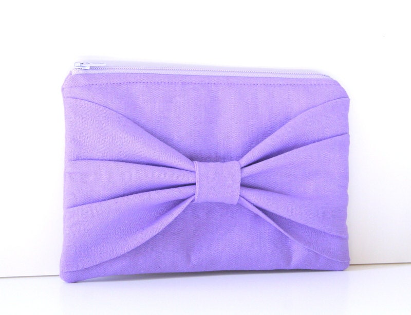 purple linen bow pouch / bridesmaid / summer fashion / bow / small pouch / linen / floral / lavender