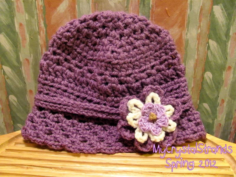 Buggs - Crochet Lacey Bucket Hat in  PlumOrchard w/ Detachable Headband