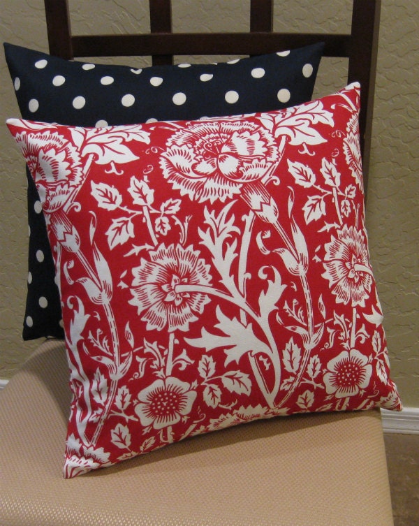 Crisp Red and White Mingei Floral Throw Pillow Cover