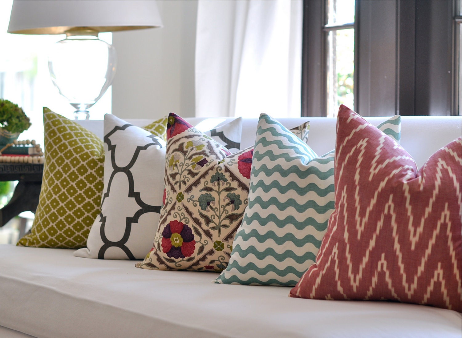 20"sq. Schumacher KASARI Ikat pillow cover in Poppy