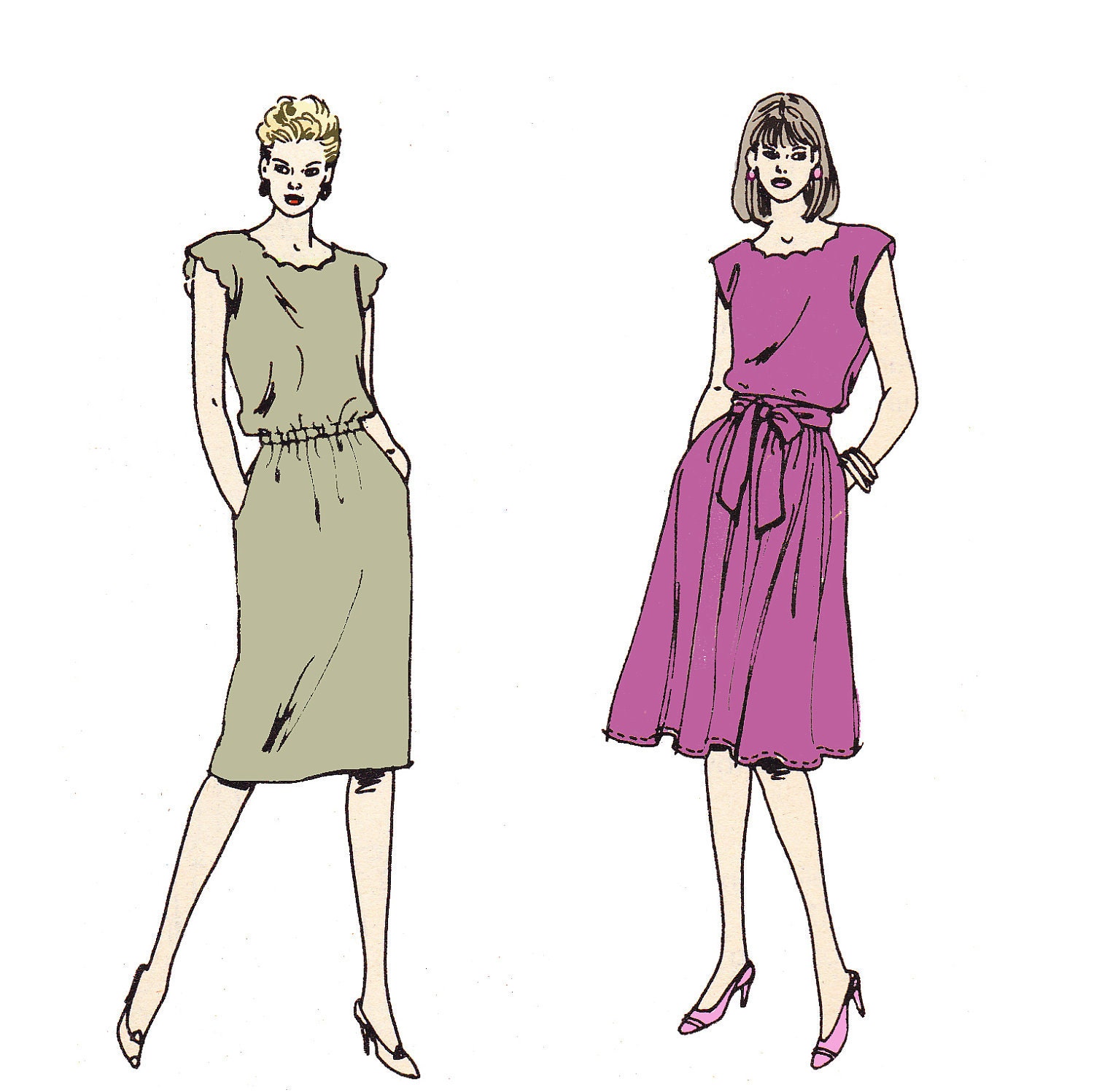 80s Dress Sewing Pattern/ Vintage 1980s McCall's Day Dress with Tie Belt Sewing Pattern 8995
