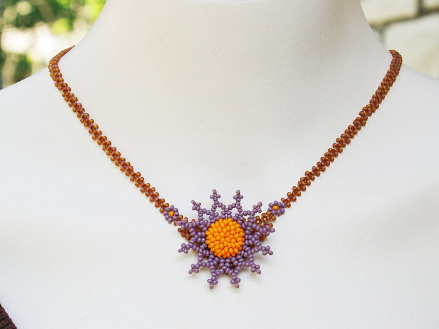 Purple Coneflower Beaded Necklace - jess2bead