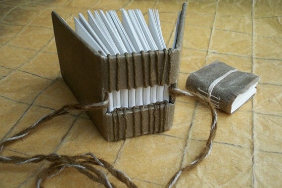 Handmade FLAX paper covered blank books, duo. Use for a journal, autograph book or small guest book.